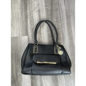 Anne Klein Black Faux Leather Purse Shoulder Bag Polka Dot Lining